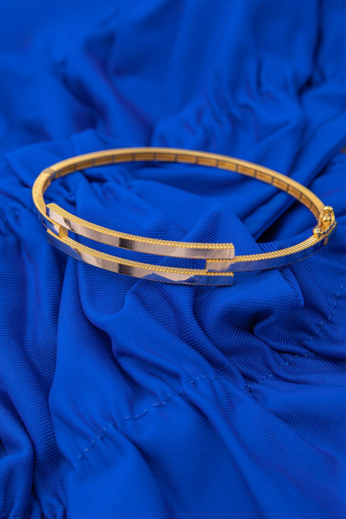 22 Ayar Görünümlü 14 Ayar Altın Kaburga Ajda Kelepçe Bilezik - Fiyonk Kuyumculuk (1)