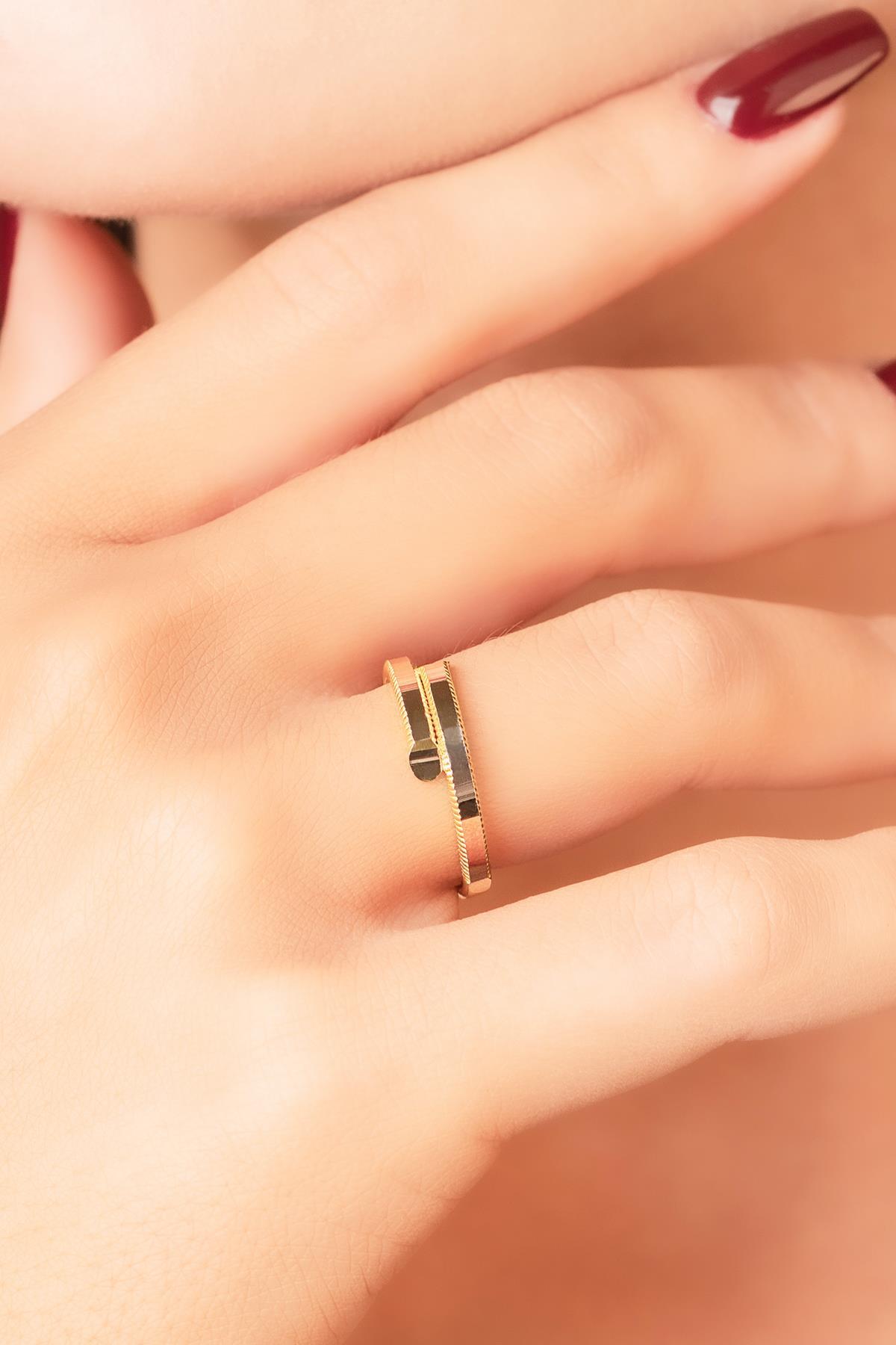 22 Ayar Görünümlü 14 Ayar Altın Sarmal Ajda Yüzük - Fiyonk Kuyumculuk (1)