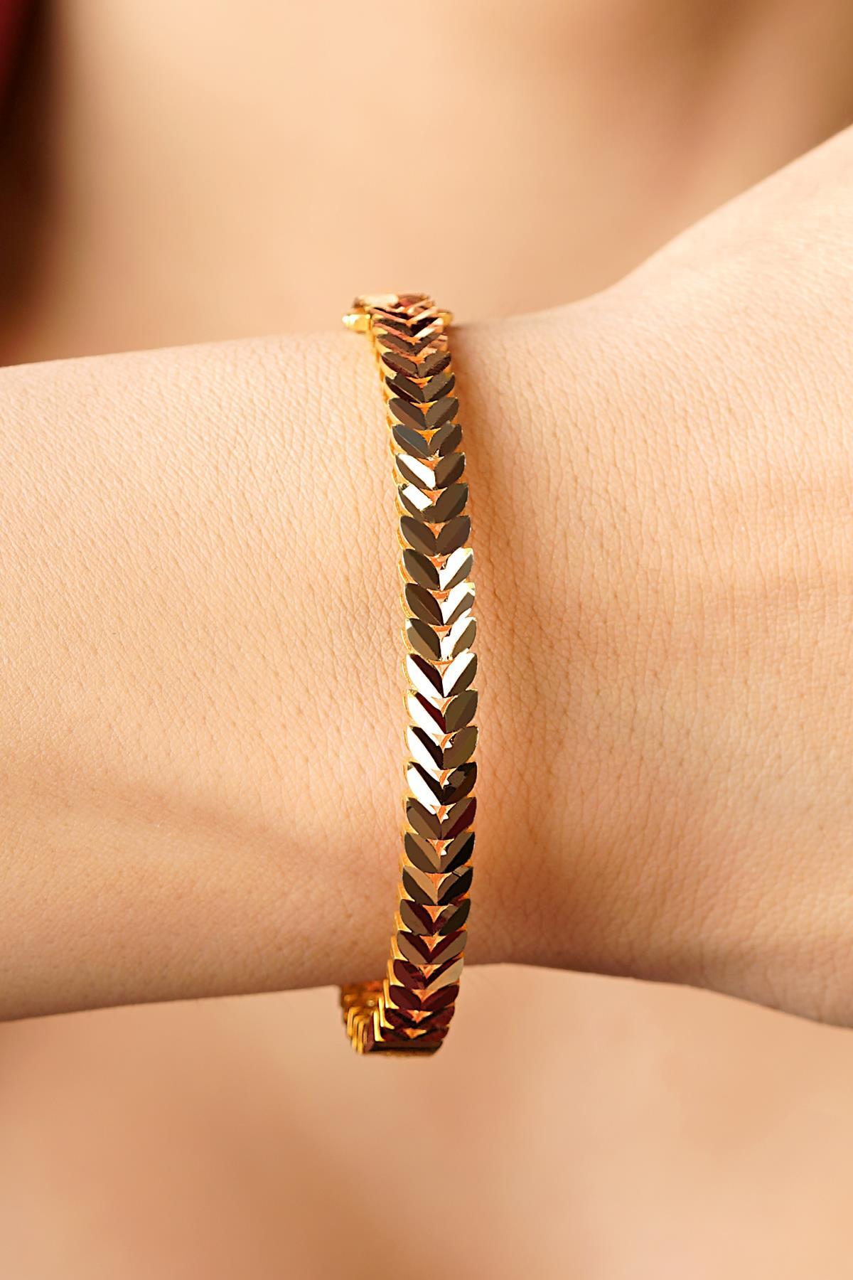 22 Ayar Görünümlü 14 Ayar Altın Yaprak Kelepçe - Fiyonk Kuyumculuk (1)