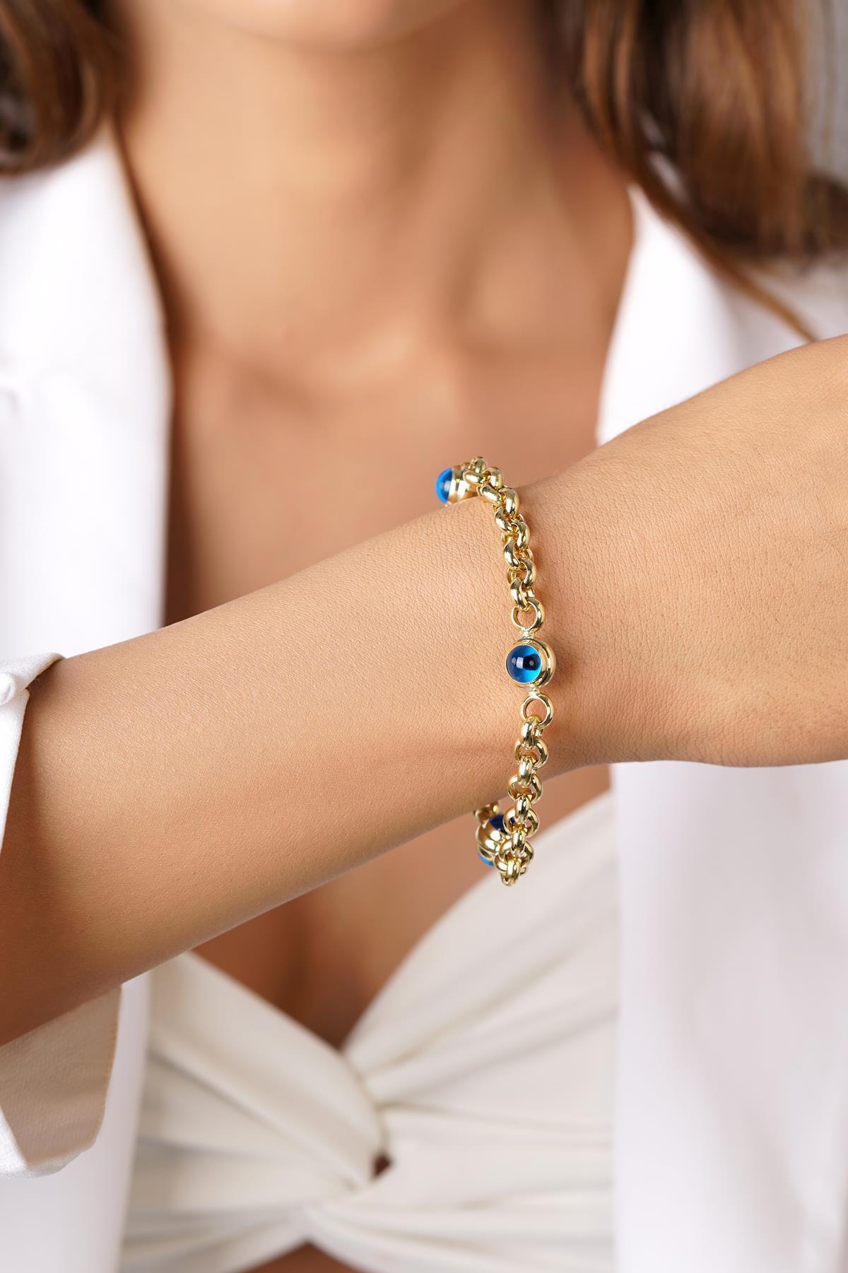 14 Ayar Altın 3 Gözlü Orta Boy Doç Bileklik - Fiyonk Kuyumculuk (1)