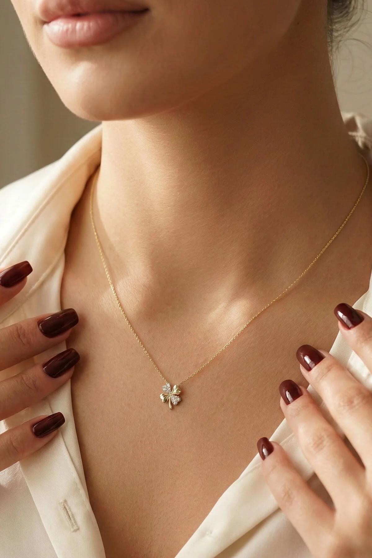 14 Ayar Altın 4 Yapraklı Yonca Kolye - Fiyonk Kuyumculuk