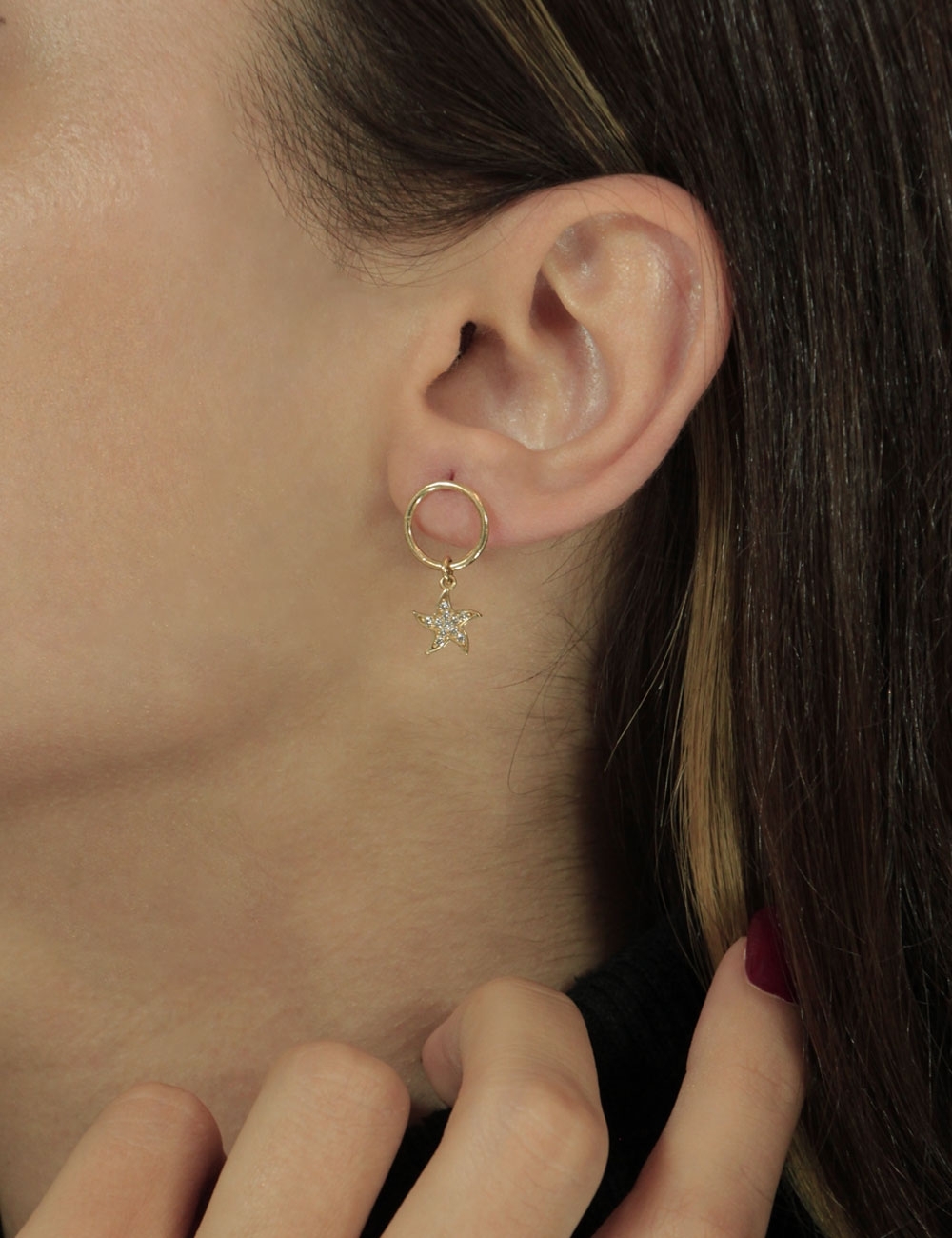 14 Ayar Altın Deniz Yıldızı Halka Sallantılı Küpe - Fiyonk Kuyumculuk (1)