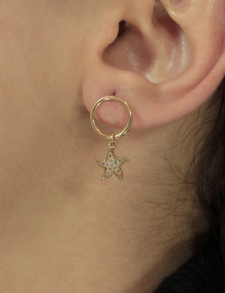 14 Ayar Altın Deniz Yıldızı Halka Sallantılı Küpe - Fiyonk Kuyumculuk (1)