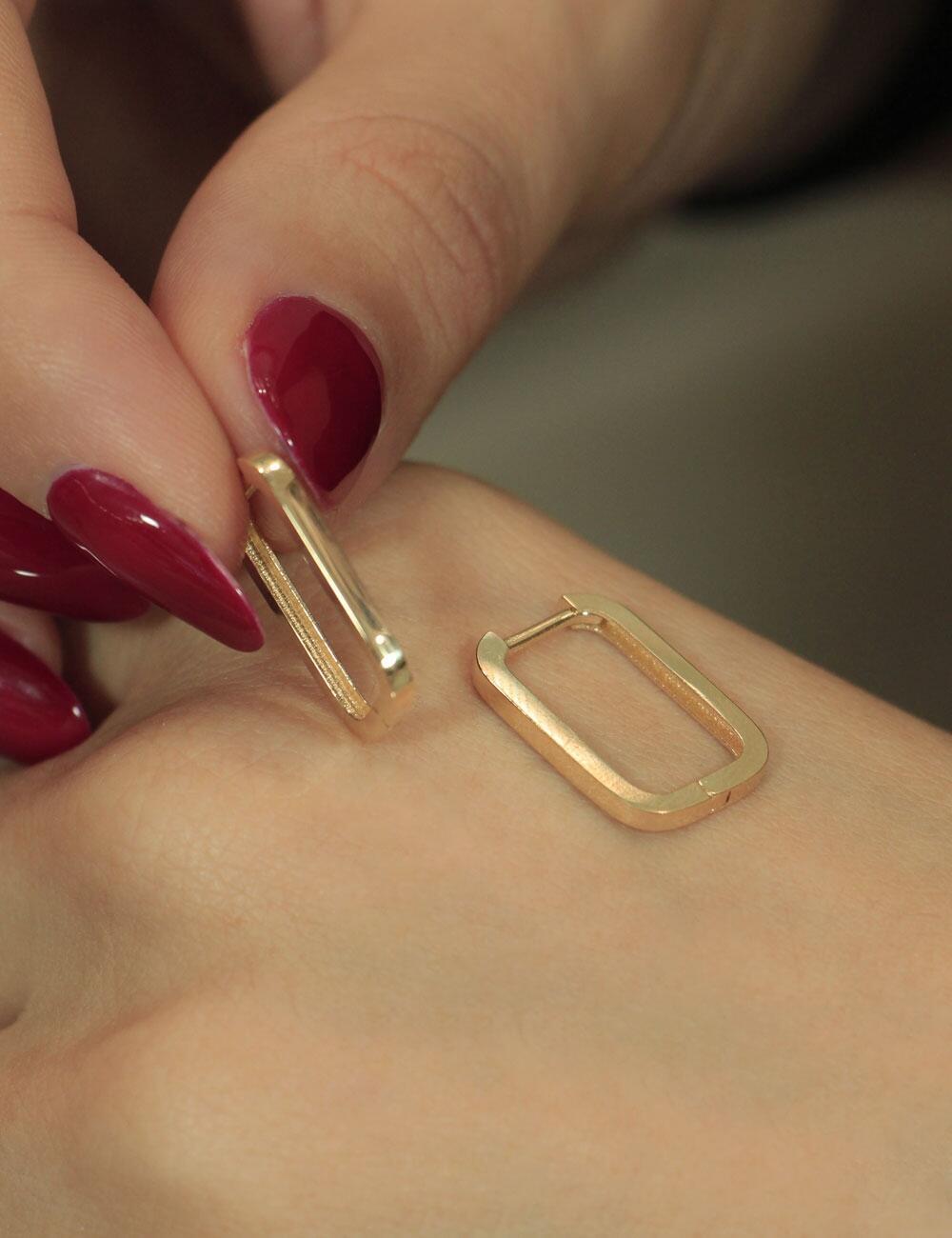 14 Ayar Altın Dikdörtgen Küpe Büyük Boy - Fiyonk Kuyumculuk (1)