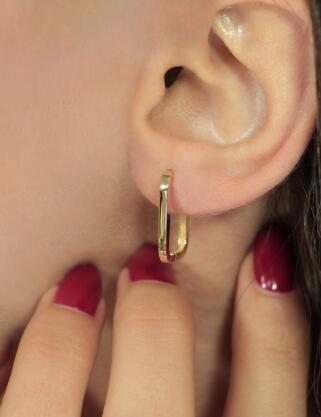 14 Ayar Altın Dikdörtgen Küpe Büyük Boy - Fiyonk Kuyumculuk (1)