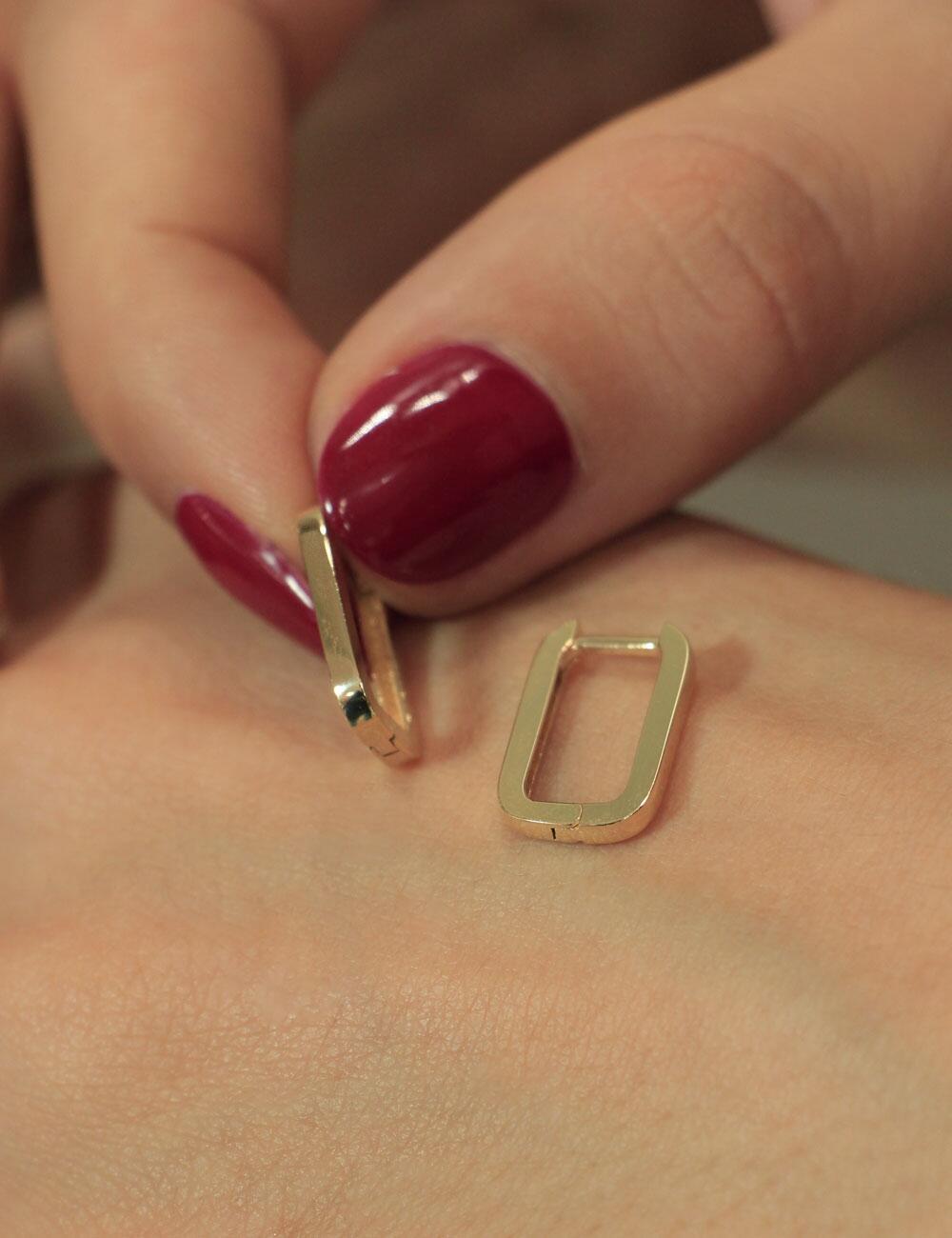 14 Ayar Altın Dikdörtgen Küpe Küçük Boy - Fiyonk Kuyumculuk (1)