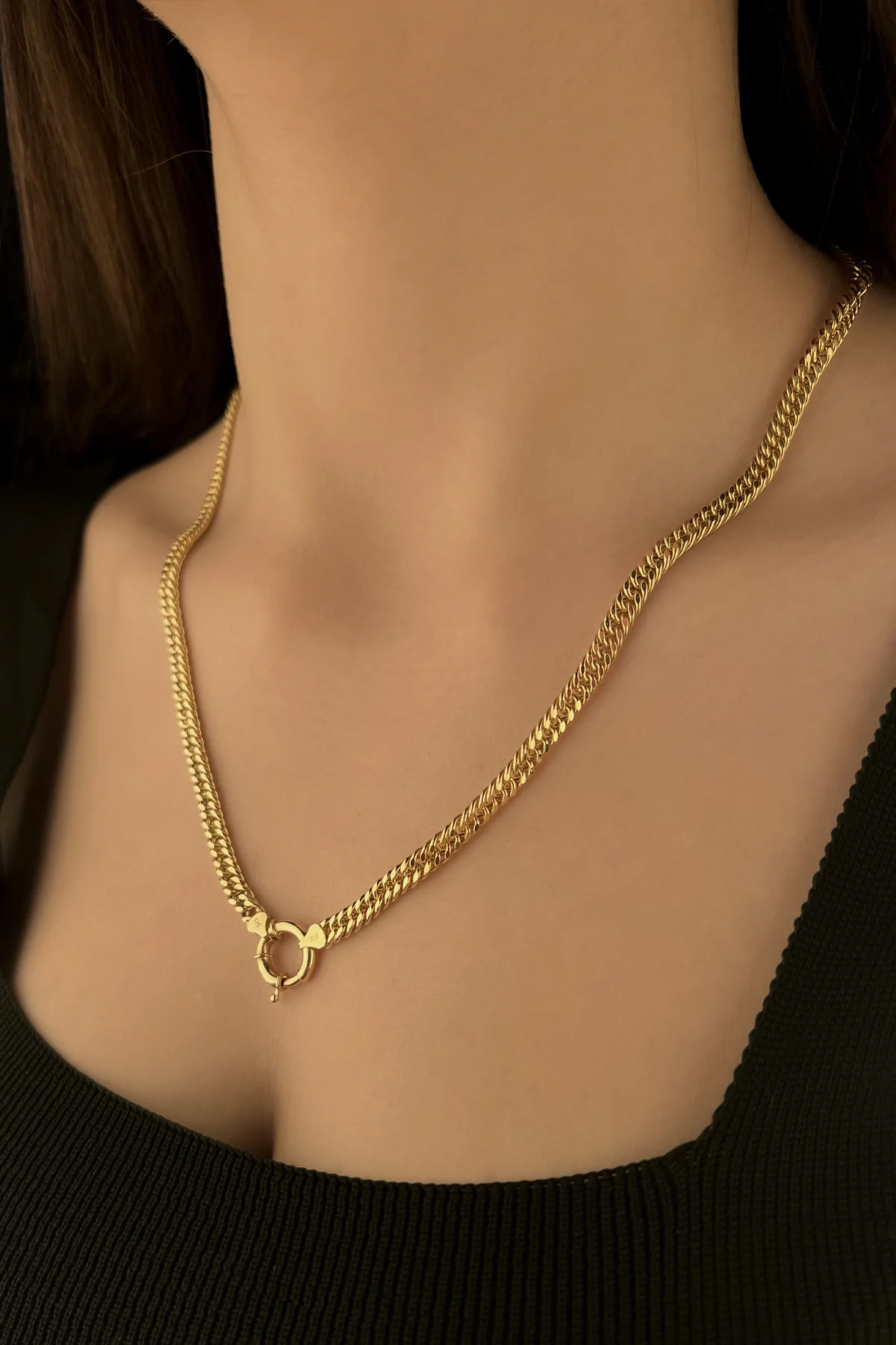 14 Ayar Altın Omega Kilit Detaylı Sık Gurmet Zincir Kolye 5 mm - Fiyonk Kuyumculuk