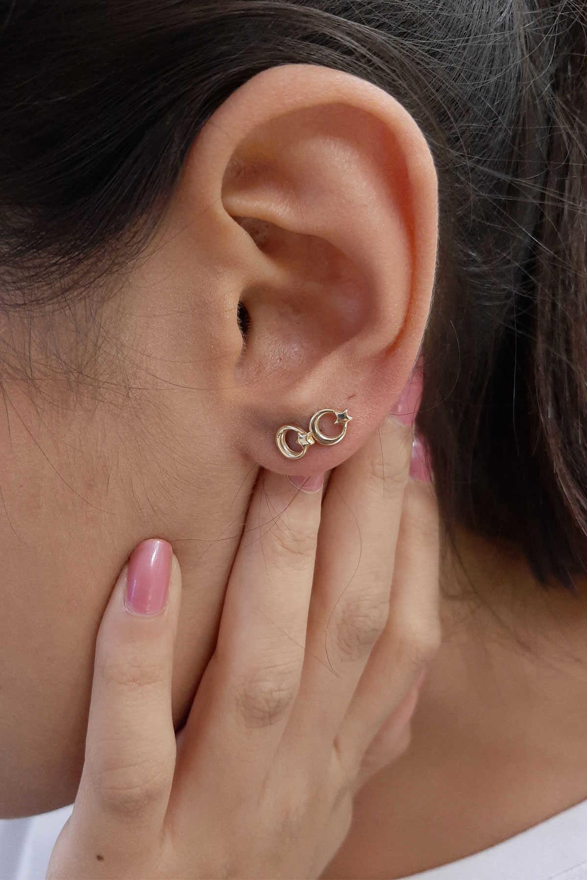 14 Ayar Altın Ay Yıldızlı Küpe - Fiyonk Kuyumculuk (1)