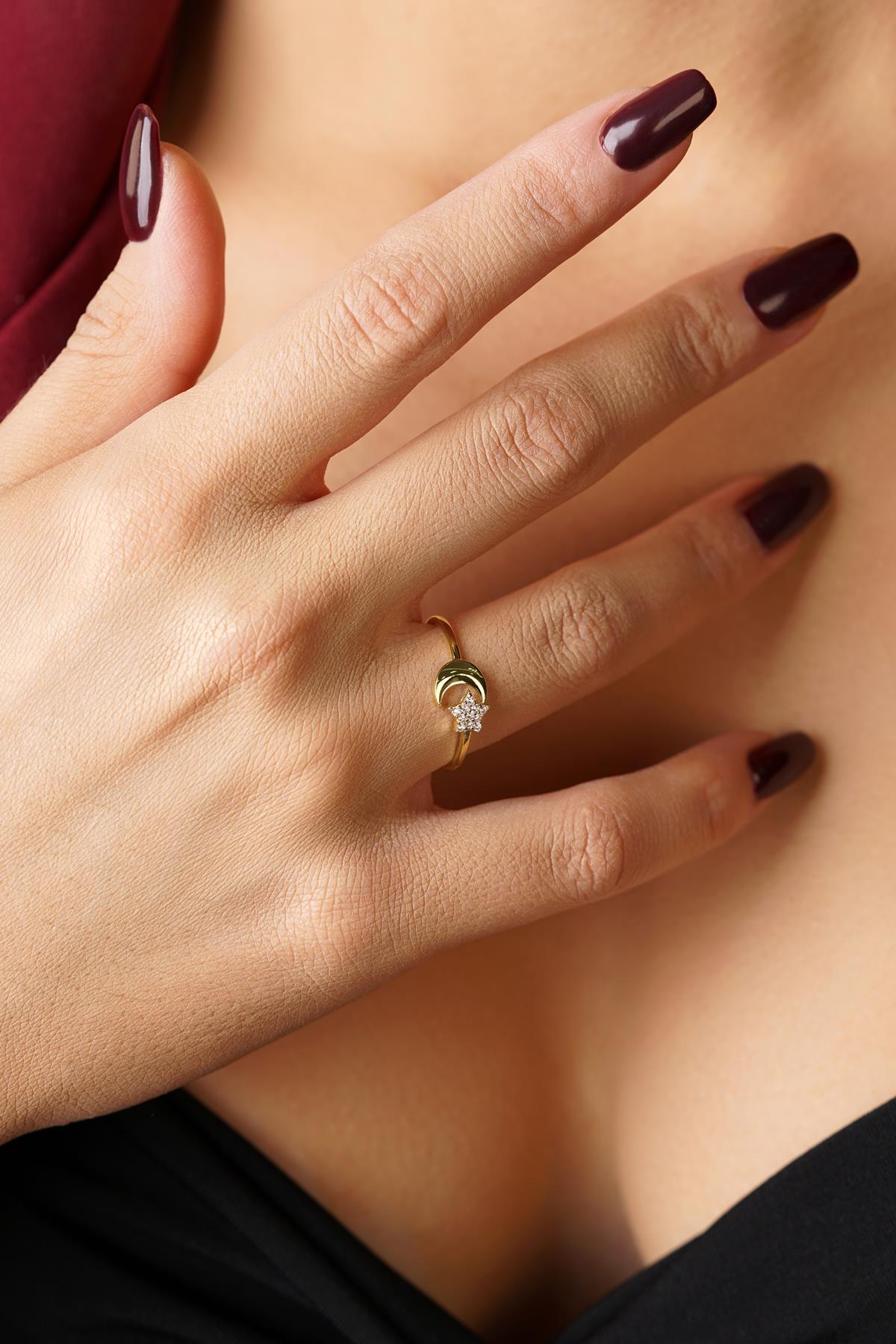 14 Ayar Altın Ay Yıldızlı Yüzük - Fiyonk Kuyumculuk (1)