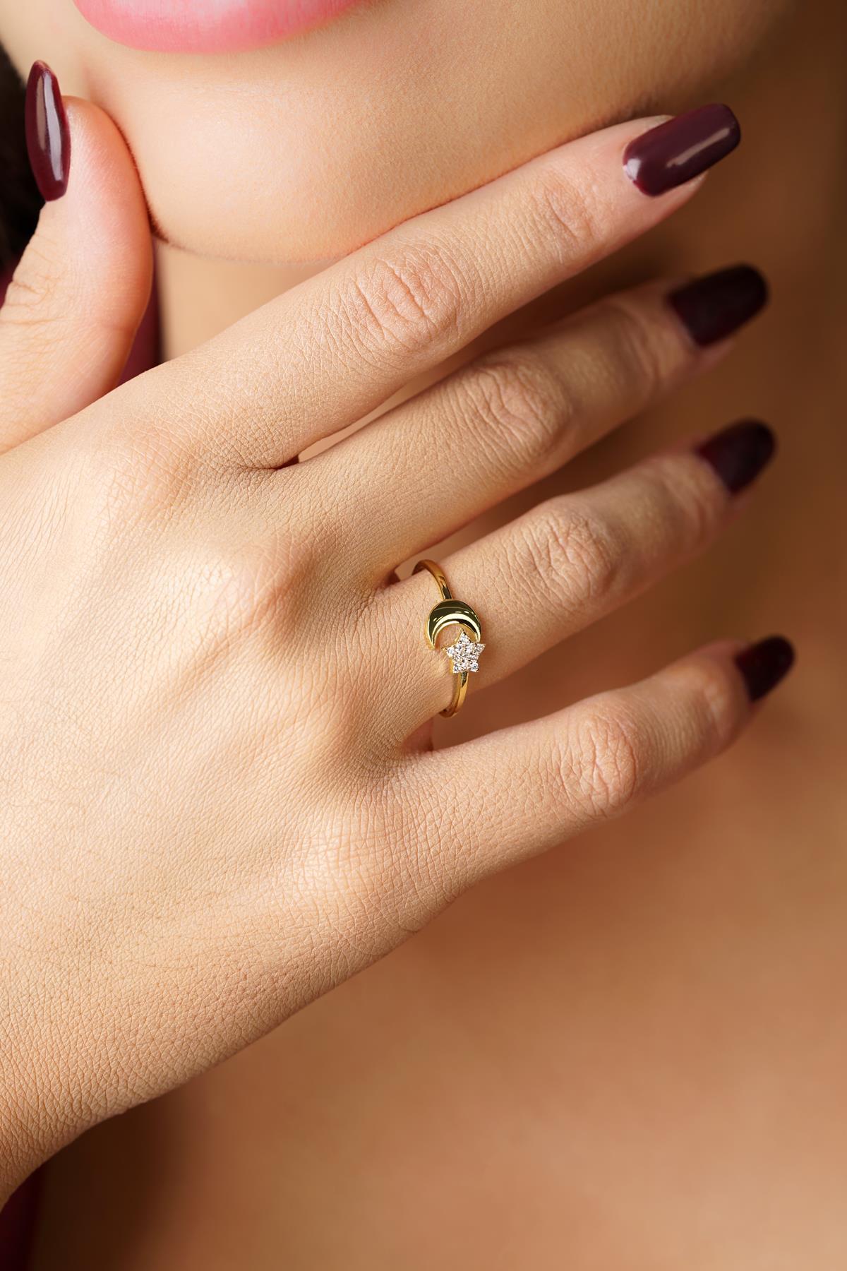 14 Ayar Altın Ay Yıldızlı Yüzük - Fiyonk Kuyumculuk (1)