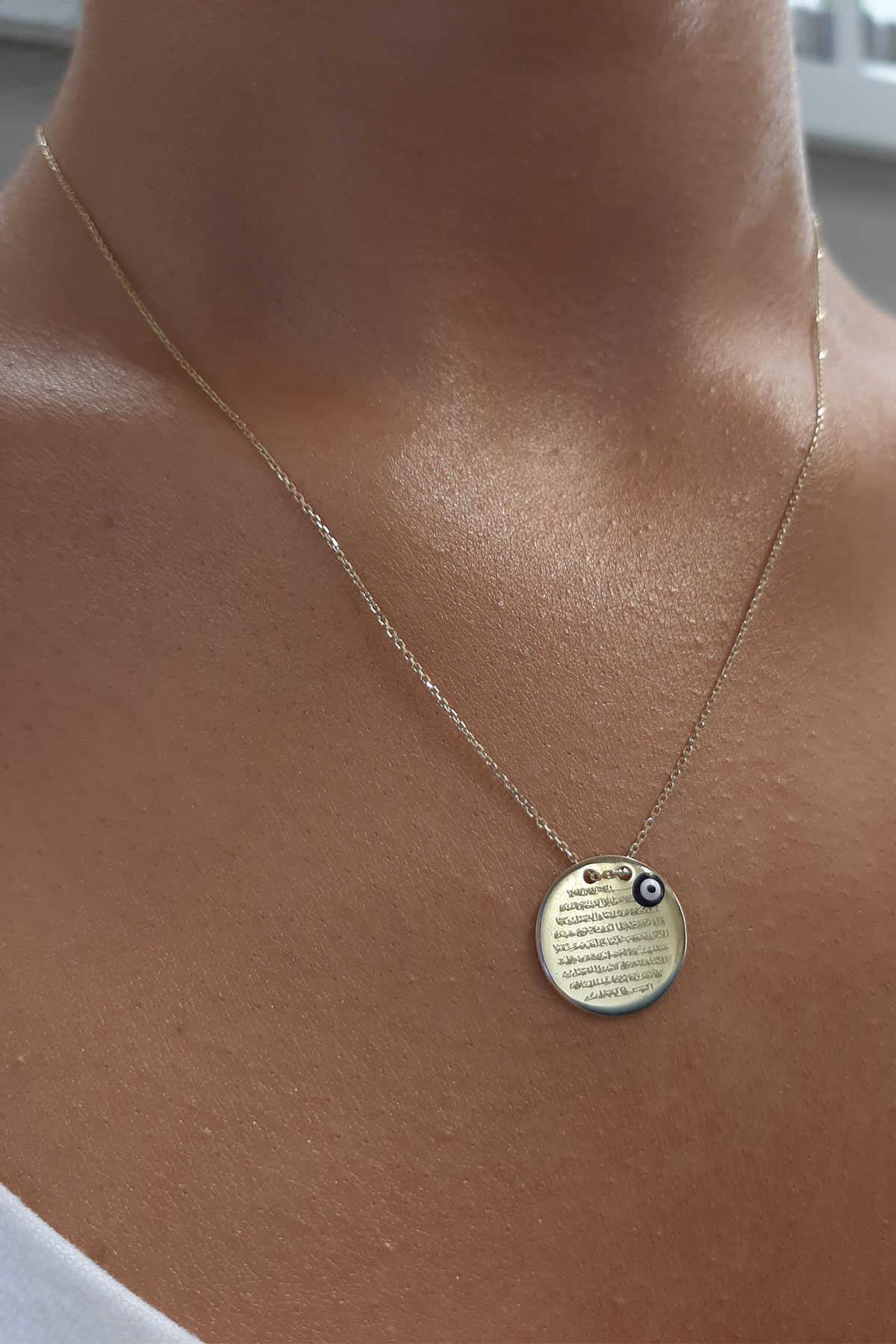 14 Ayar Altın Nazarlık Kolye Ayetel Kürsi Yazılı Kolye - Fiyonk Kuyumculuk (1)