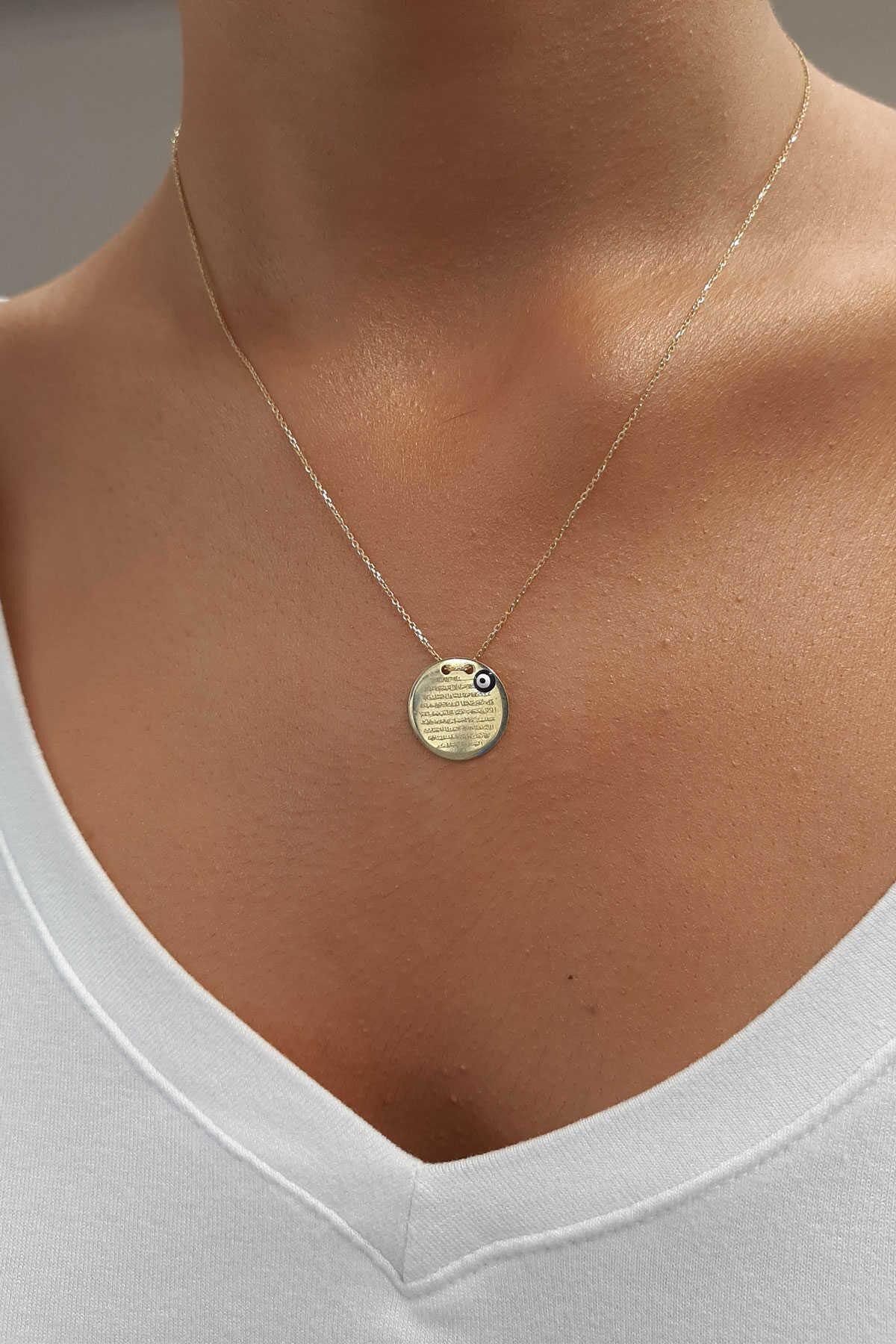 14 Ayar Altın Nazarlık Kolye Ayetel Kürsi Yazılı Kolye - Fiyonk Kuyumculuk (1)