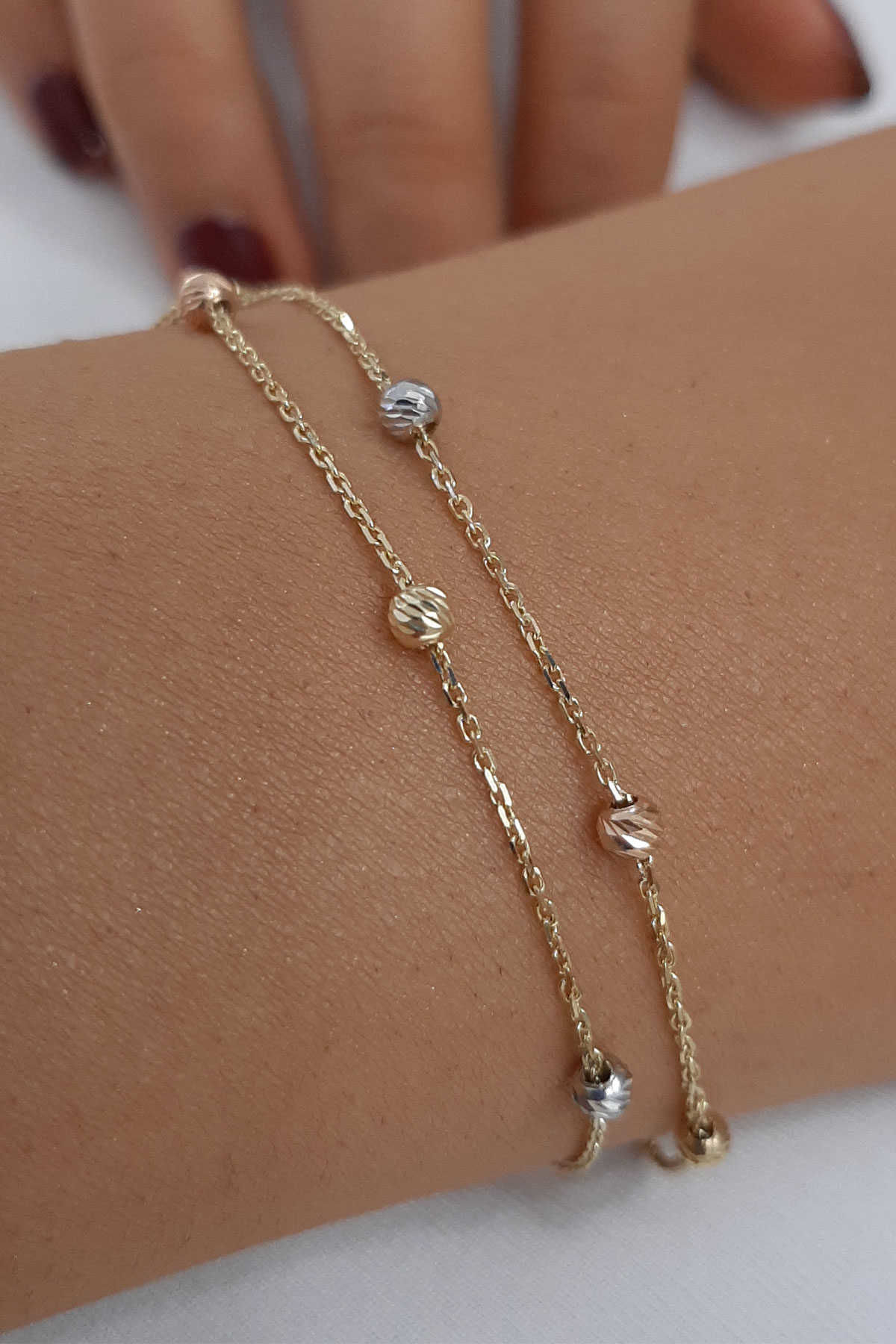 14 Ayar Altın Çift Sıra Asimetrik Dorika Toplu Bileklik - Fiyonk Kuyumculuk (1)