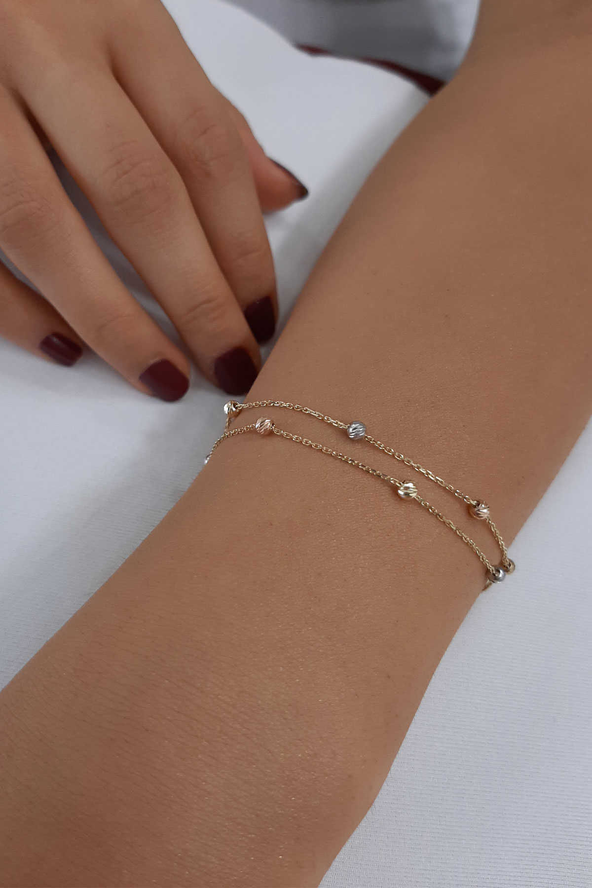 14 Ayar Altın Çift Sıra Asimetrik Dorika Toplu Bileklik - Fiyonk Kuyumculuk (1)