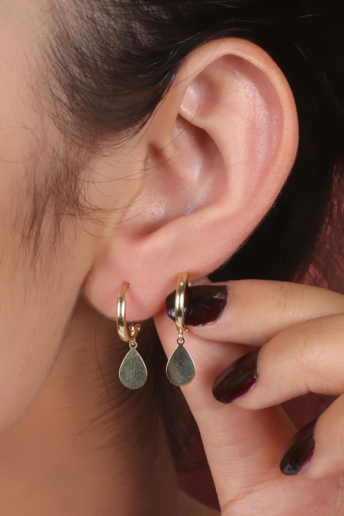 14 Ayar Altın Damla Sallantılı Küpe 1