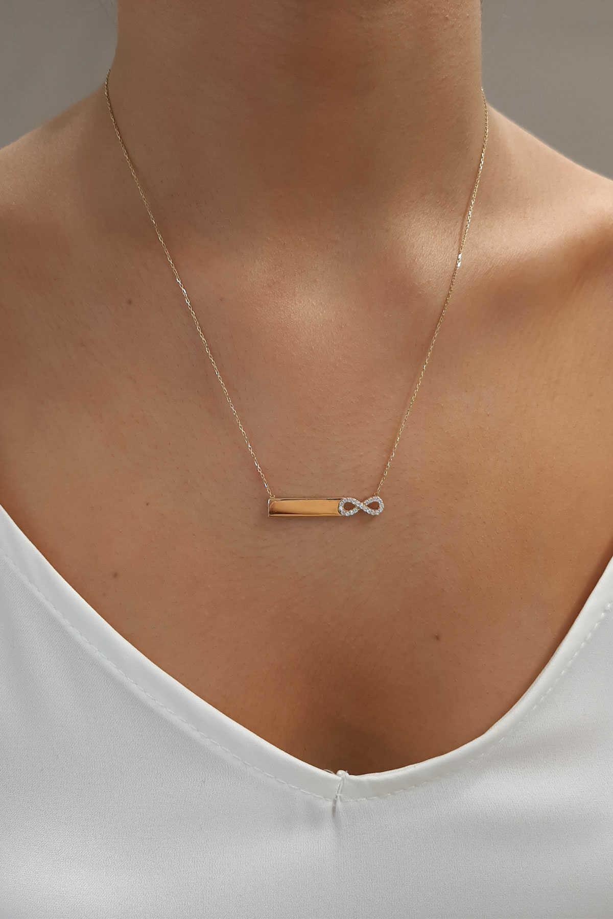 14 Ayar Altın İsim Yazılan Sonsuzluk Kolye - Fiyonk Kuyumculuk (1)