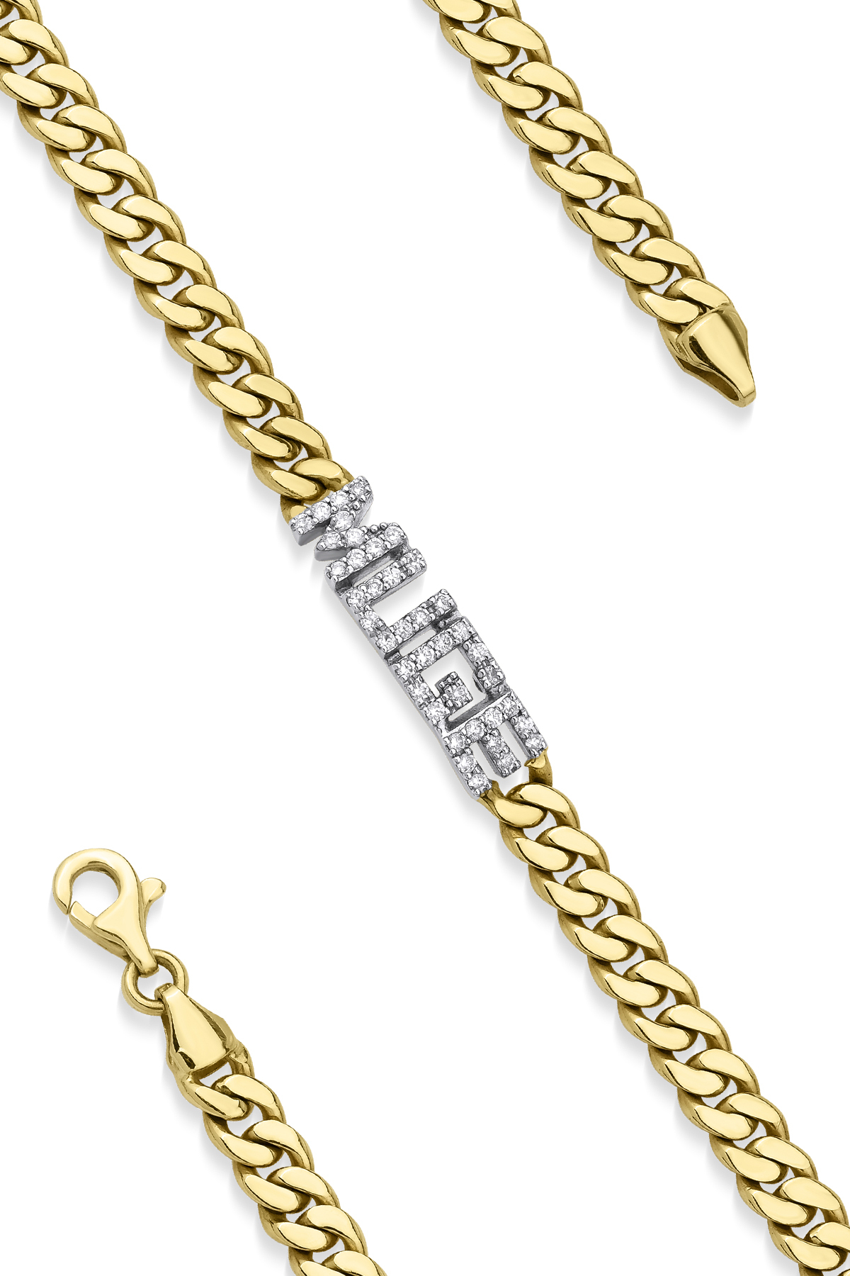 14 Ayar Altın Pırlanta Taşlı İsimli Künye - Fiyonk Kuyumculuk