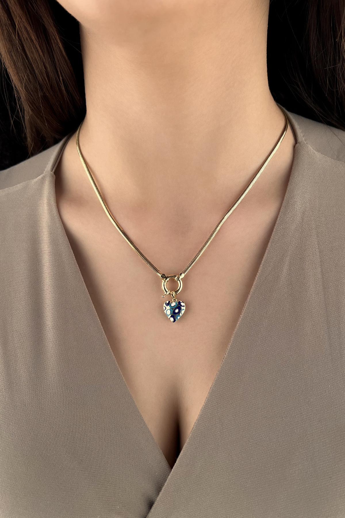 14 Ayar Altın Renkli Şişko Kalp Detaylı İtalyan Balık Sırtı Kolye - Fiyonk Kuyumculuk (1)