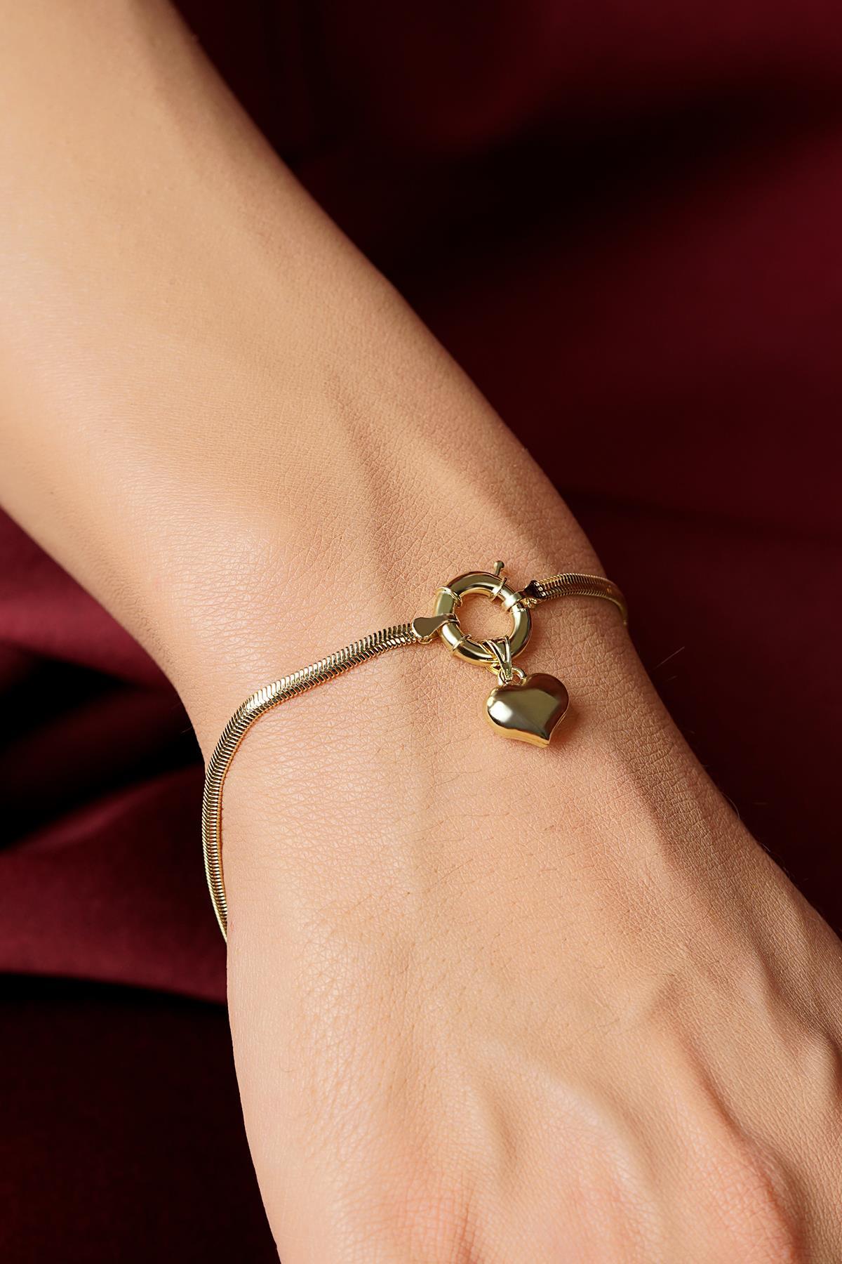 14 Ayar Altın Kalp Detaylı İtalyan Balıksırtı Bileklik - Fiyonk Kuyumculuk (1)