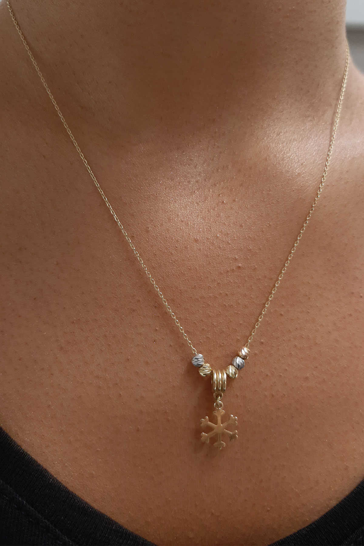 14 Ayar Altın Kar Tanesi Kolye - Fiyonk Kuyumculuk