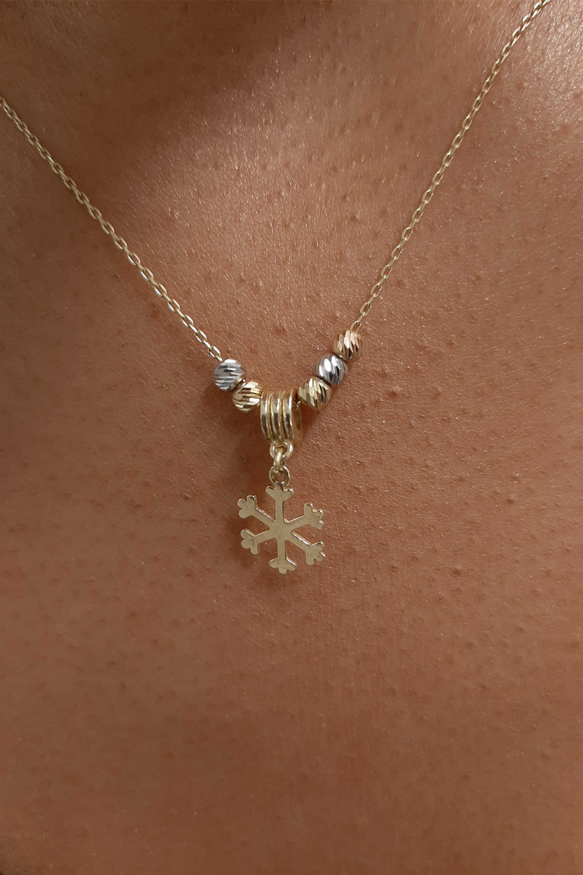 14 Ayar Altın Kar Tanesi Kolye - Fiyonk Kuyumculuk (1)