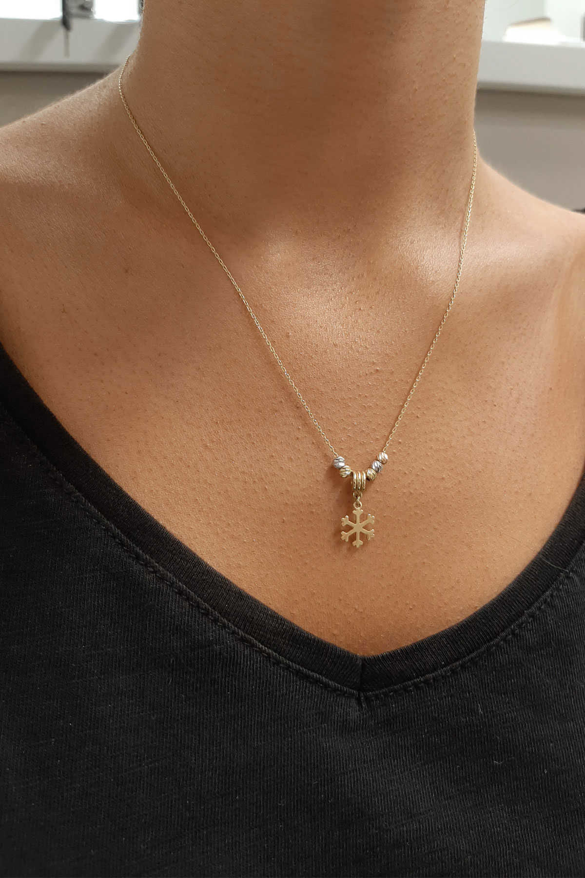 14 Ayar Altın Kar Tanesi Kolye - Fiyonk Kuyumculuk (1)
