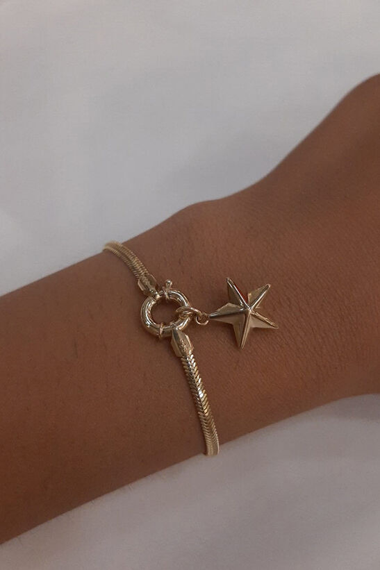 14 Ayar Altın Köşeli Yıldız Detaylı Balıksırtı Bileklik - Fiyonk Kuyumculuk (1)