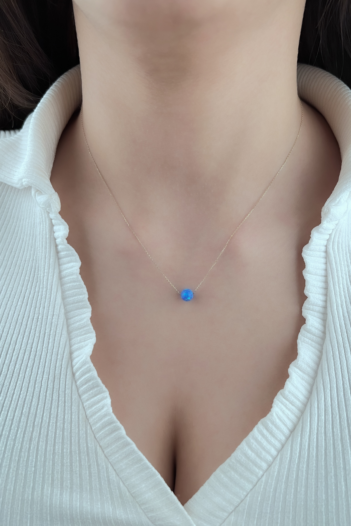 14 Ayar Altın Koyu Mavi Opal Kolye - Fiyonk Kuyumculuk (1)