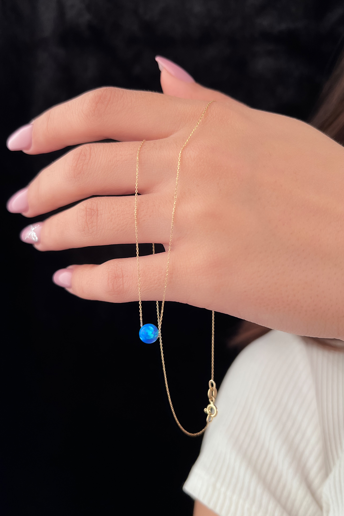 14 Ayar Altın Koyu Mavi Opal Kolye - Fiyonk Kuyumculuk (1)