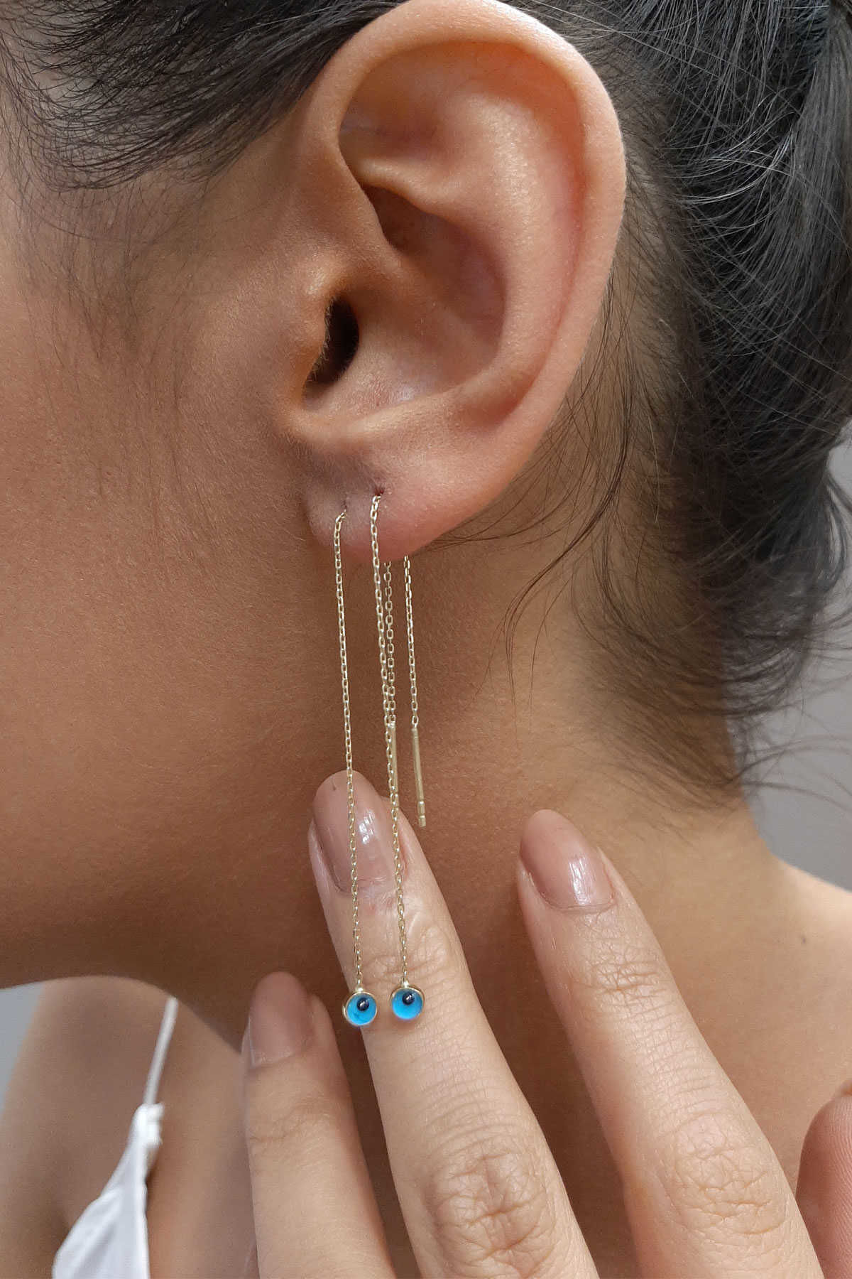 14 Ayar Altın Nazar Boncuklu Göz Sallantılı Küpe - Fiyonk Kuyumculuk (1)