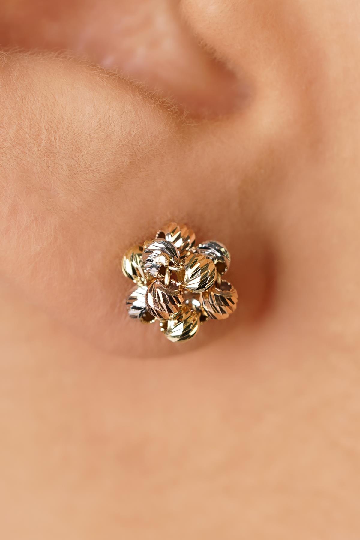 14 Ayar Altın Renkli Dorika Toplu Küpe - Fiyonk Kuyumculuk (1)