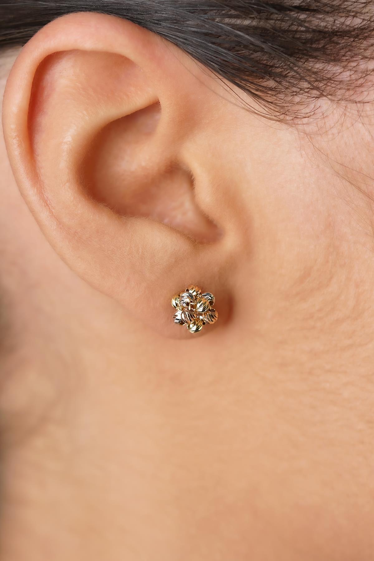 14 Ayar Altın Renkli Dorika Toplu Küpe - Fiyonk Kuyumculuk (1)