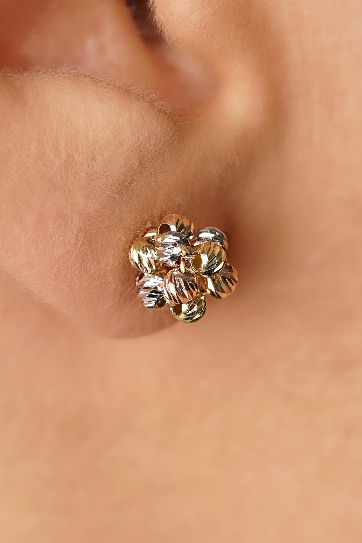 14 Ayar Altın Renkli Dorika Toplu Küpe - Fiyonk Kuyumculuk (1)