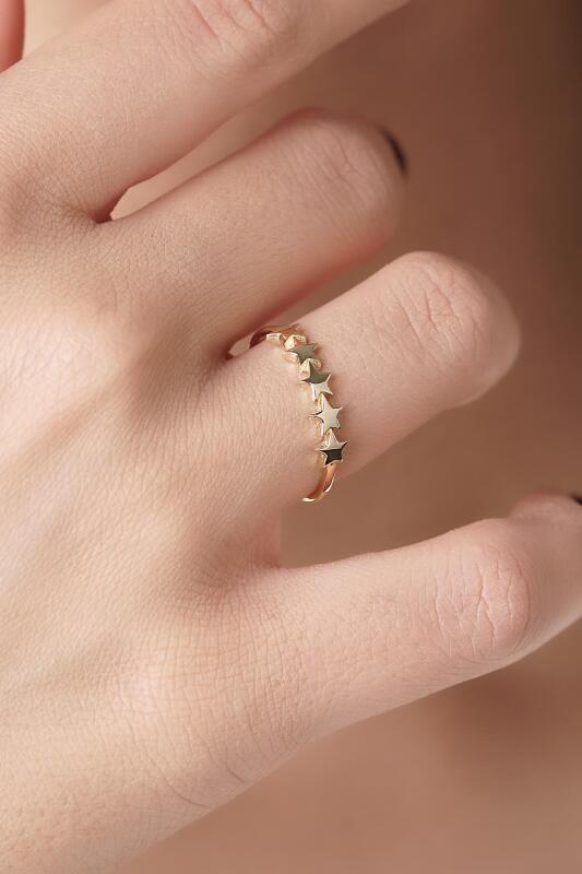 14 Ayar Altın Sıralı Yıldızlar Yüzük - Fiyonk Kuyumculuk