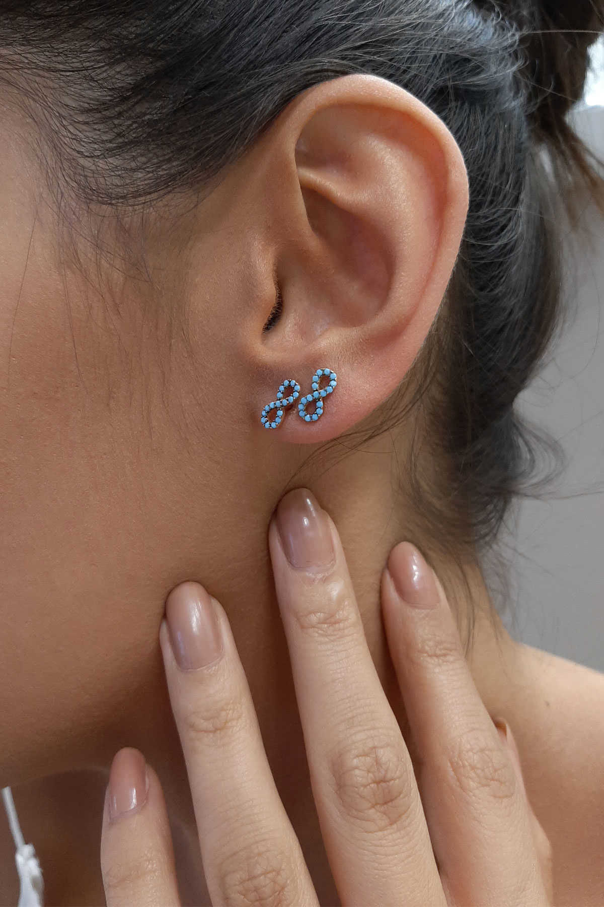 14 Ayar Altın Turkuaz Taşlı Sonsuzluk Küpe - Fiyonk Kuyumculuk (1)