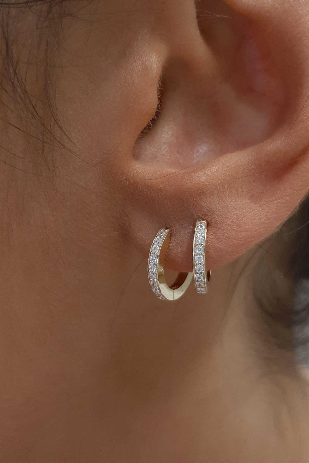 14 Ayar Altın Taşlı Halka Küpe Küçük Boy - Fiyonk Kuyumculuk (1)