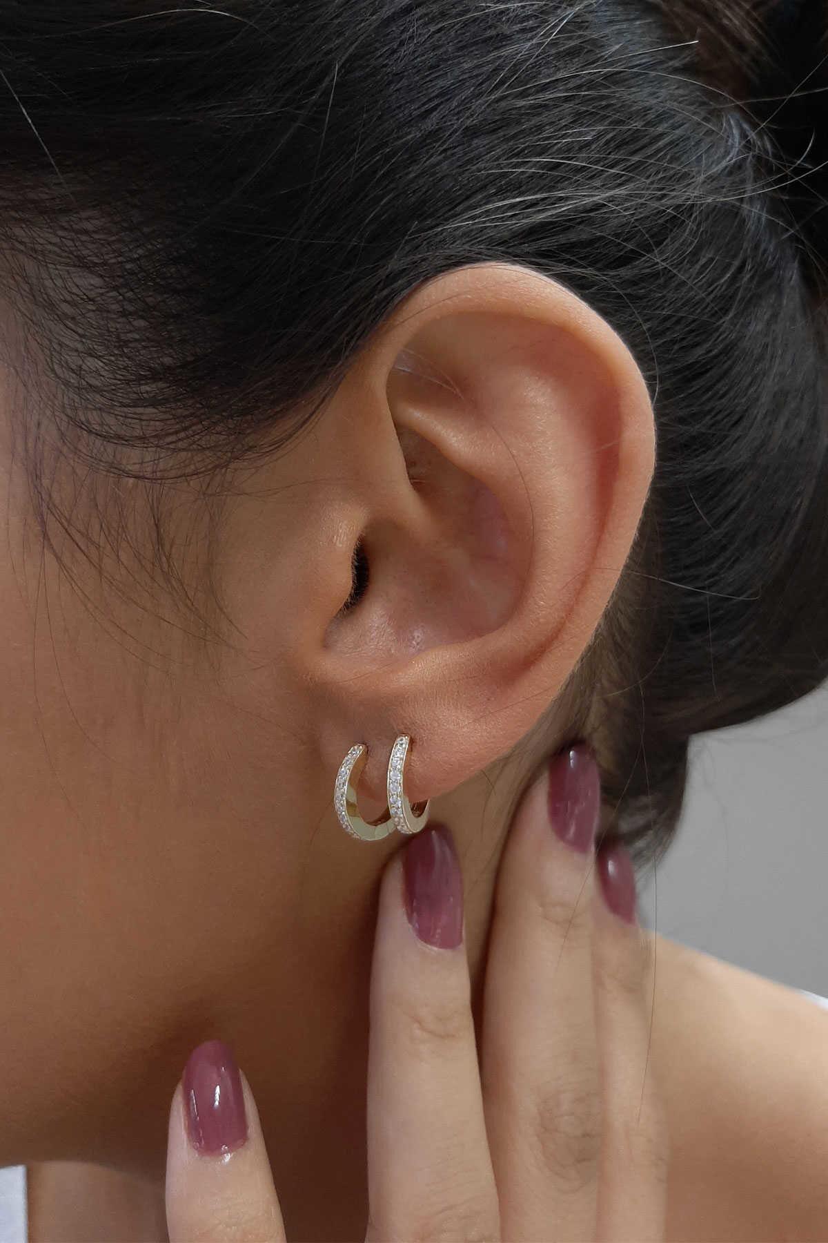 14 Ayar Altın Taşlı Halka Küpe Küçük Boy - Fiyonk Kuyumculuk (1)