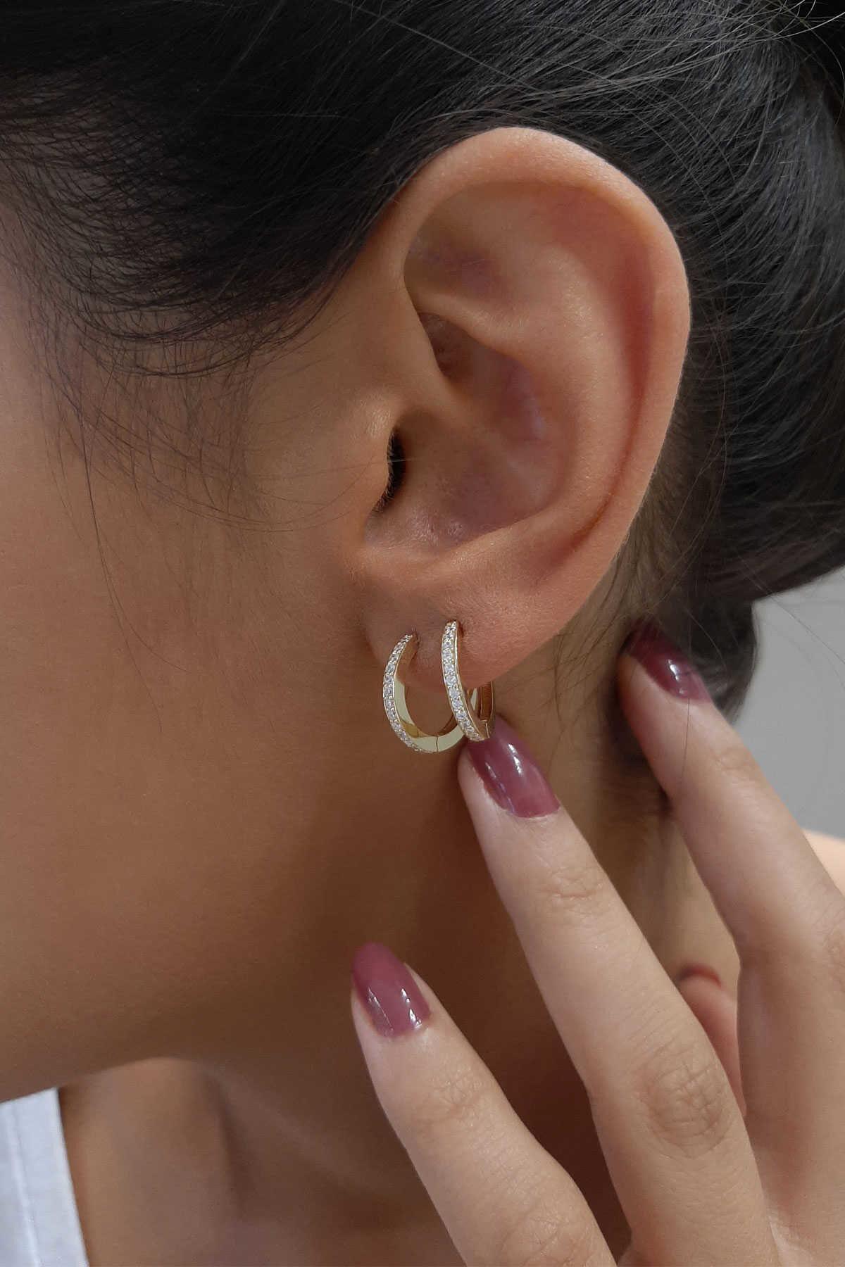 14 Ayar Altın Taşlı Halka Küpe Orta Boy - Fiyonk Kuyumculuk (1)