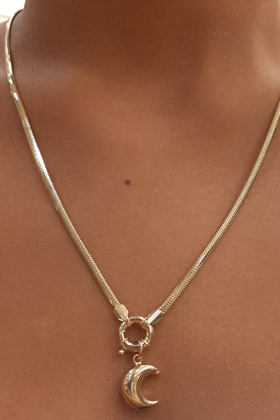 14 Ayar Altın Tombul Ay Detaylı Balık Sırtı Kolye - Fiyonk Kuyumculuk