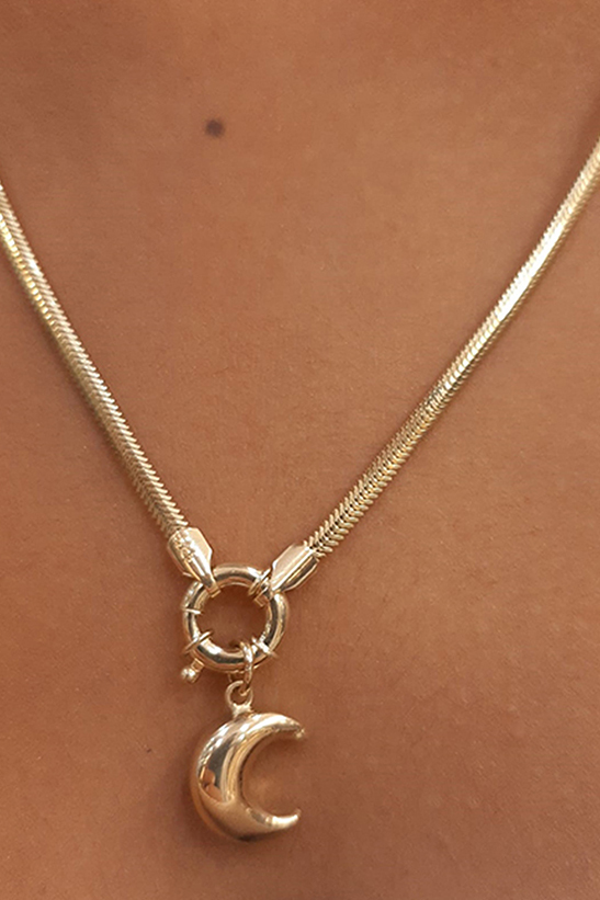 14 Ayar Altın Tombul Ay Detaylı Balık Sırtı Kolye - Fiyonk Kuyumculuk (1)