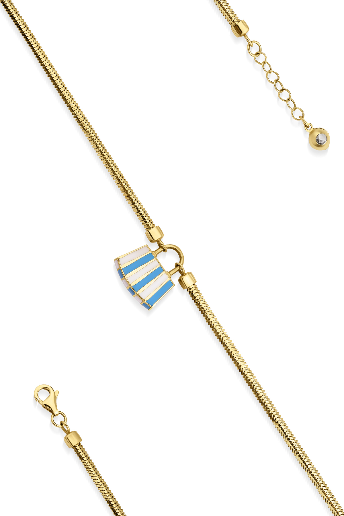 14 Ayar Altın Turkuaz Mini Çanta Detaylı Balıksırtı Bileklik - Fiyonk Kuyumculuk