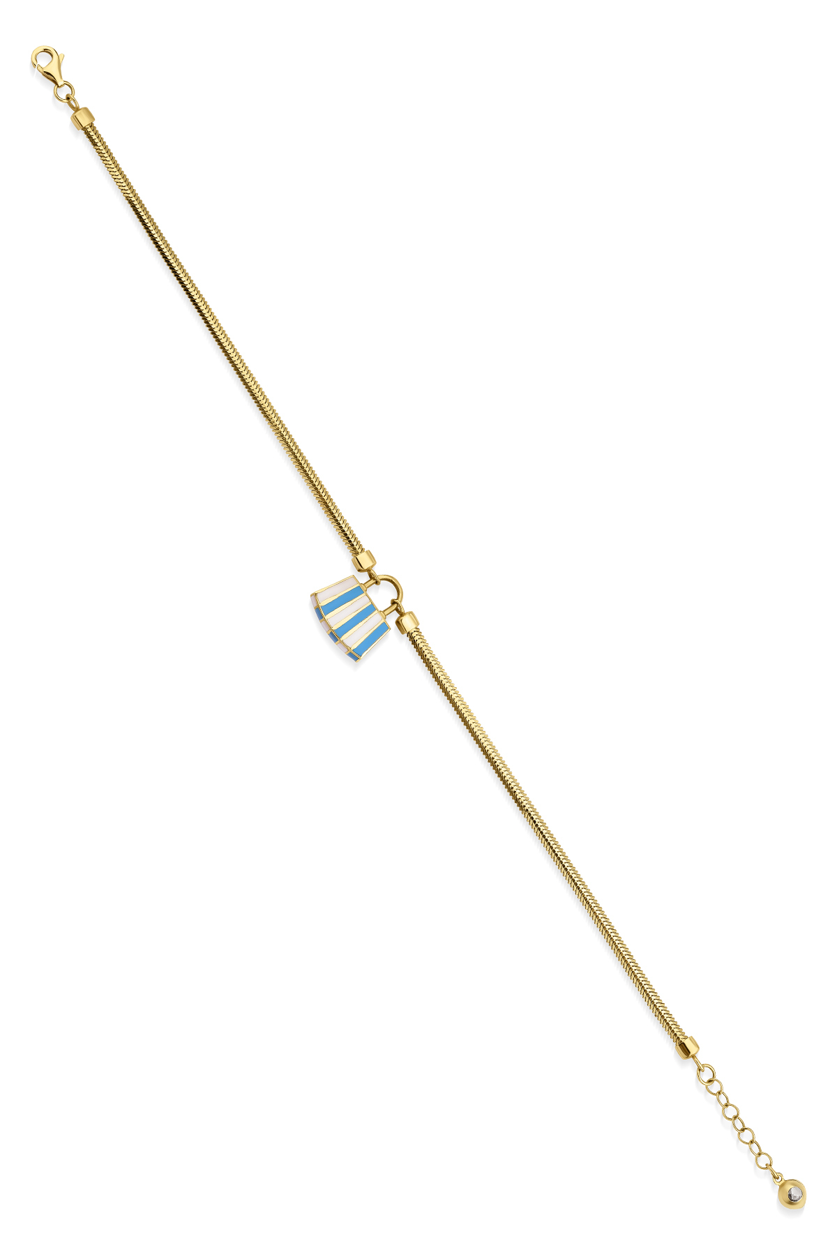 14 Ayar Altın Turkuaz Mini Çanta Detaylı Balıksırtı Bileklik - Fiyonk Kuyumculuk (1)