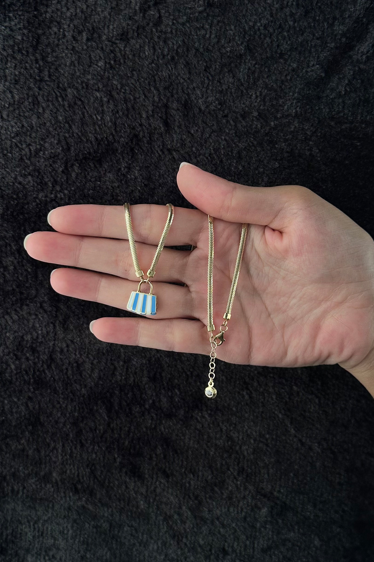 14 Ayar Altın Turkuaz Mini Çanta Detaylı Balık Sırtı Kolye - Fiyonk Kuyumculuk (1)