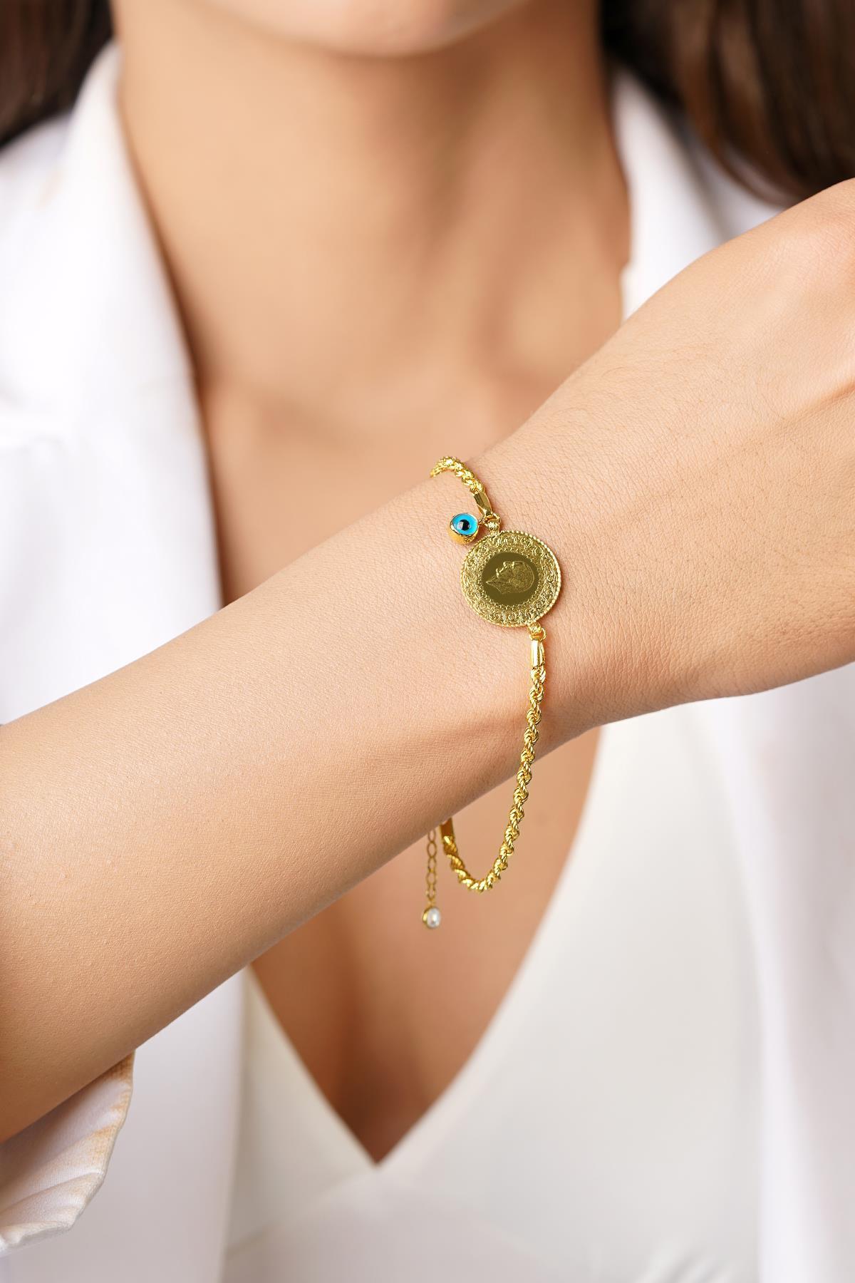 22 Ayar Yeni Çeyrekli 14 Ayar Altın Burgu Halat Zincir Bileklik