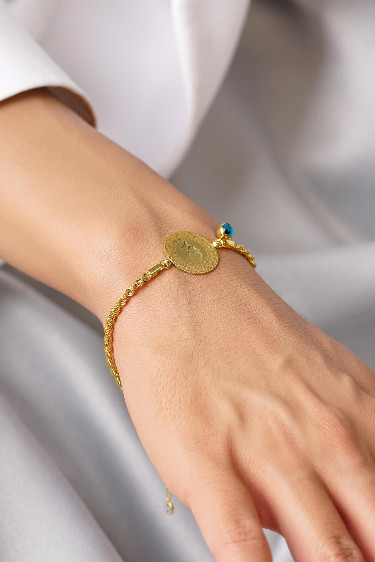 22 Ayar Yeni Çeyrekli 14 Ayar Altın Burgu Halat Zincir Bileklik - Fiyonk Kuyumculuk (1)