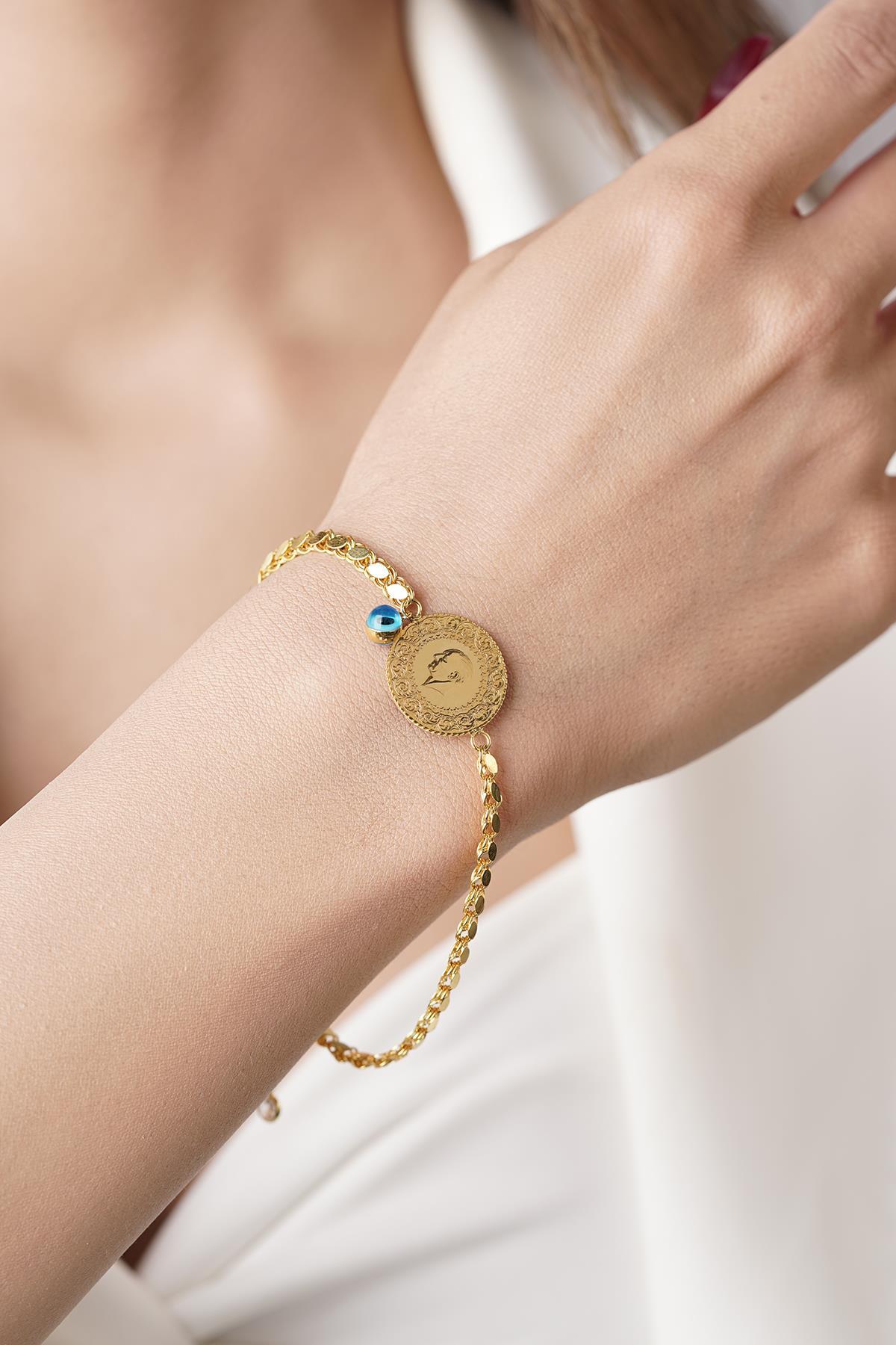 Yeni Çeyrekli 14 Ayar Altın İnce Pullu Bileklik - Fiyonk Kuyumculuk (1)